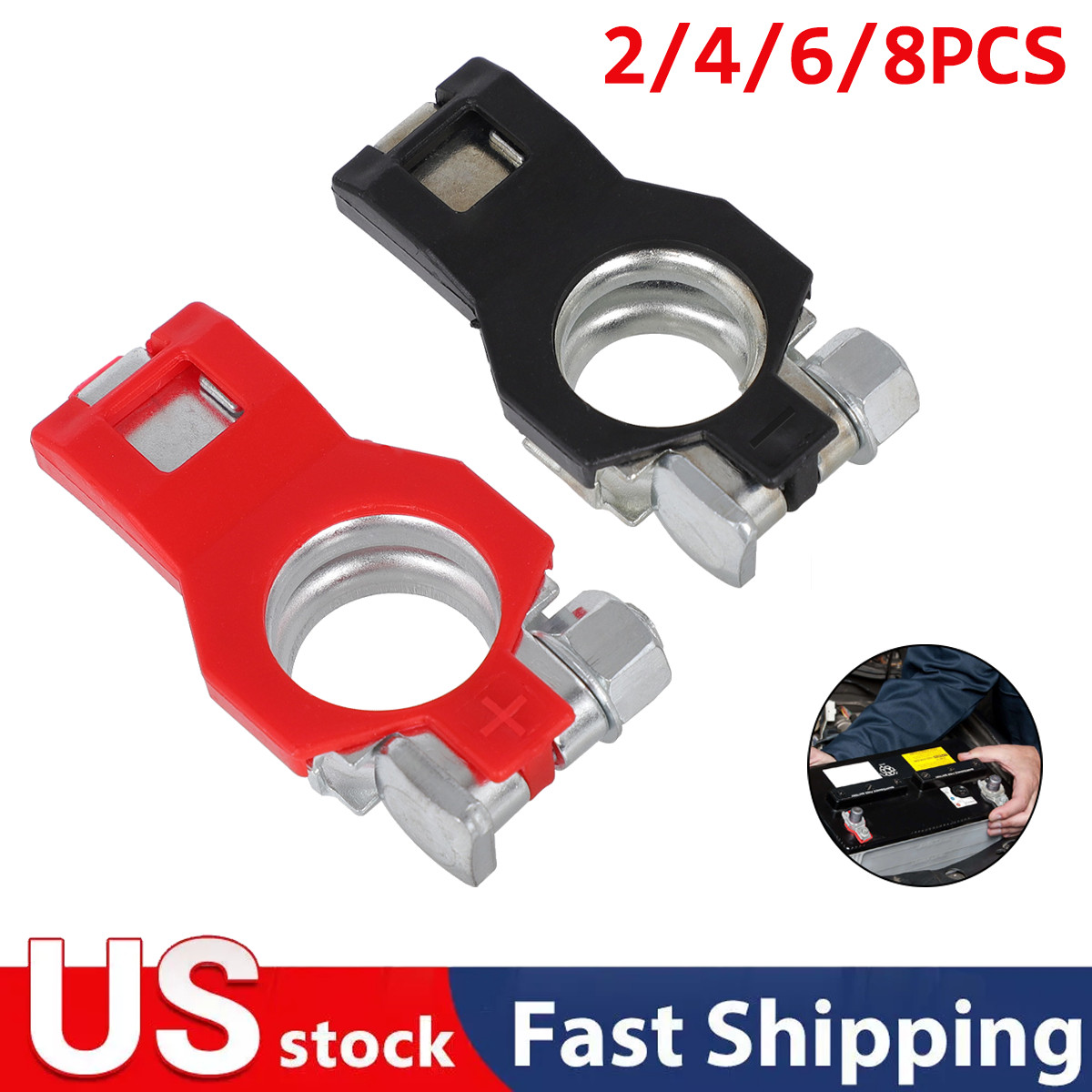 2/4/6/8 X  Car Battery Terminal Connector Top Post Positive Negative Heavy Duty 