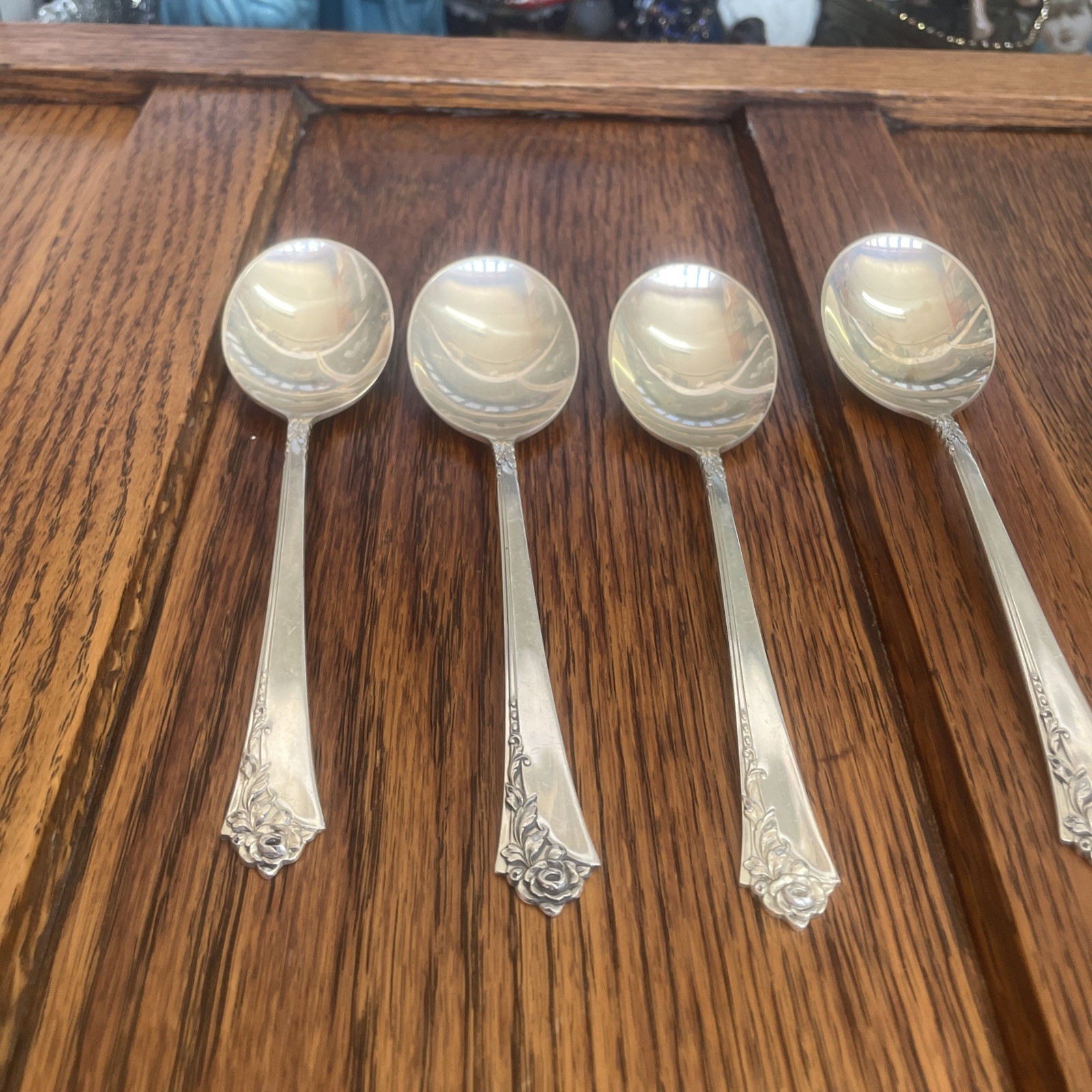 Oneida Sterling Silver Damask Rose Set 4 Cream Soup Spoons 6 1/2”