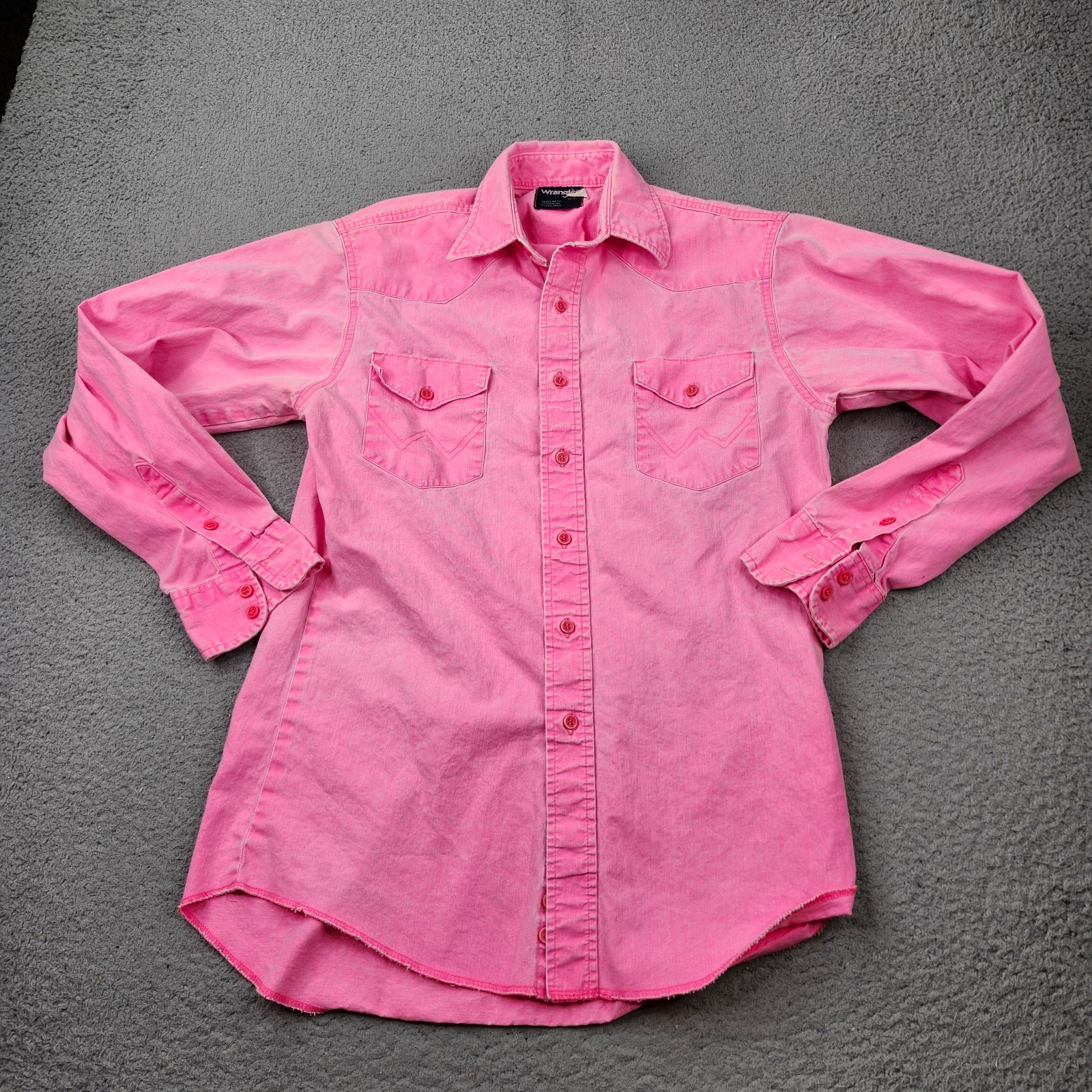 Vintage Wrangler X-Long Tails Brushpopper Shirt Mens 15-33 Pink Button Up Cotton