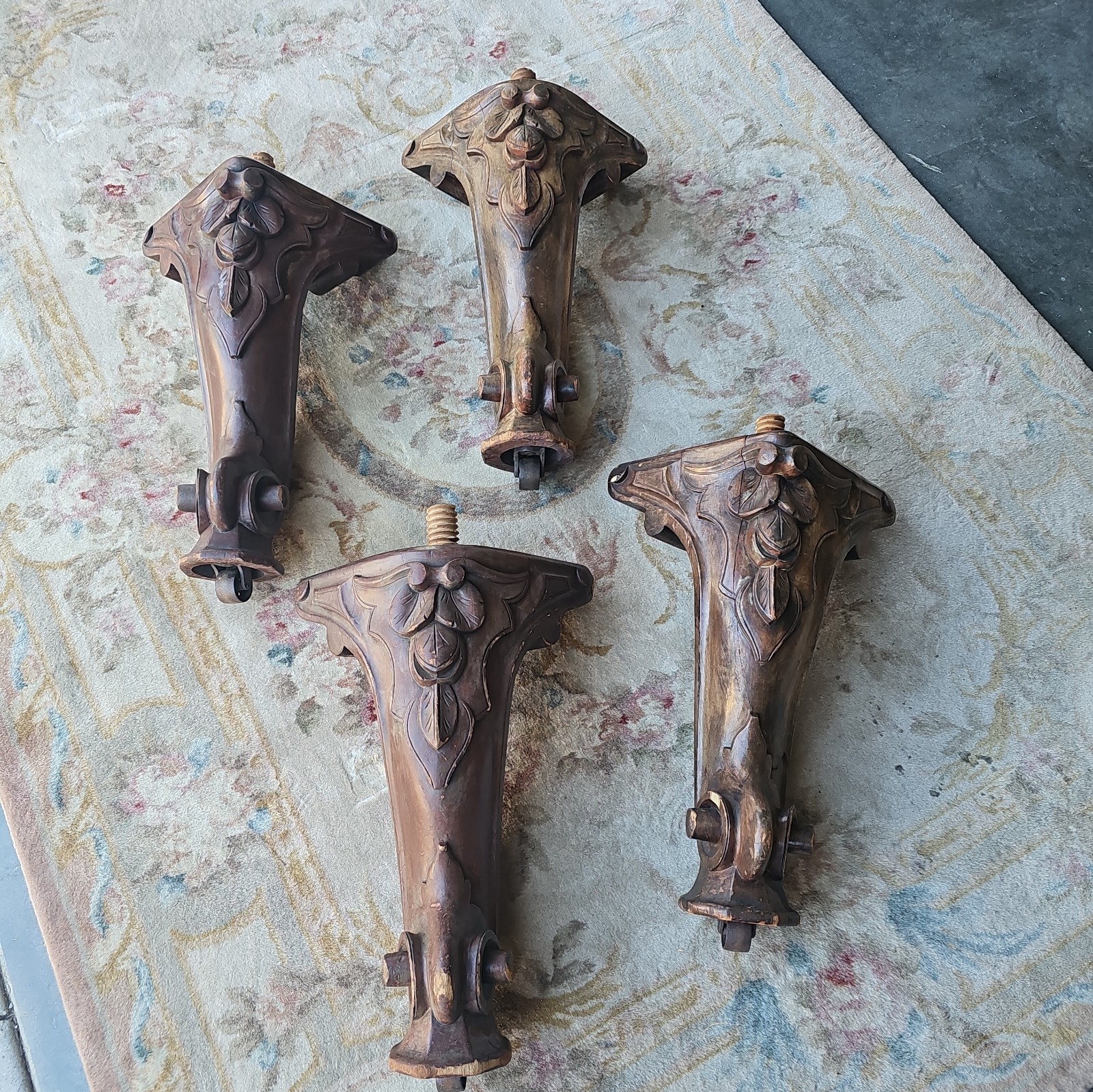 4 Antique Hand Carved Piano Legs With Casters From Chickering New York Piano. 4 Antique Hand Carved Piano Legs With Casters From Chickering New York Piano.