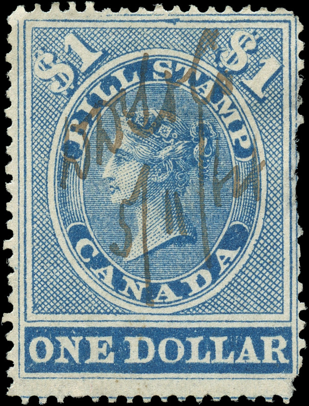Canada Used F $1.00 Perf 13.5x12.5 Van Dam #FB15 1864 First Bill Issue Stamp