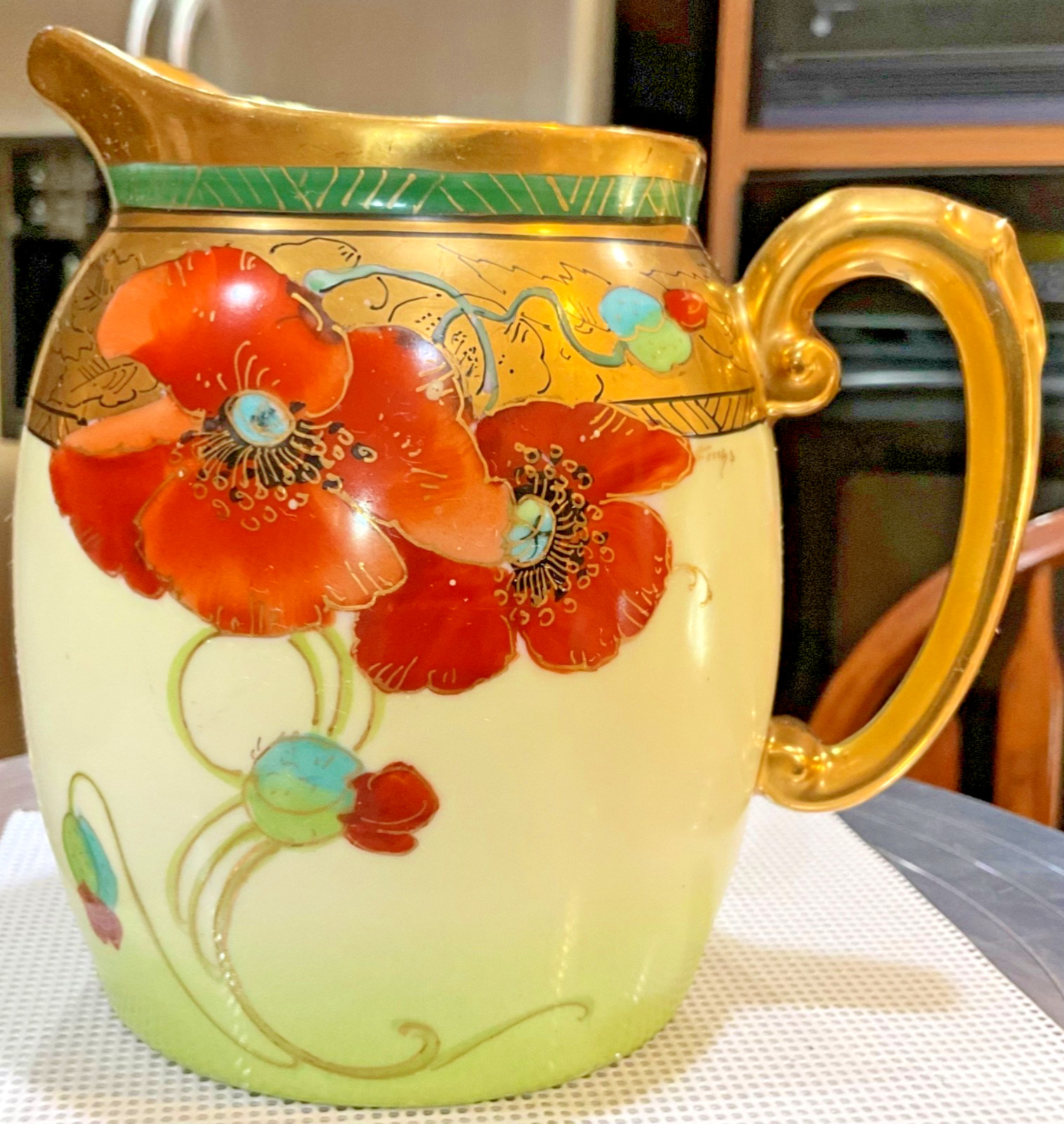 Pickard T&V Limoges Artist Fuchs 24kt Hand Painted Twin Poppies Pitcher  1908