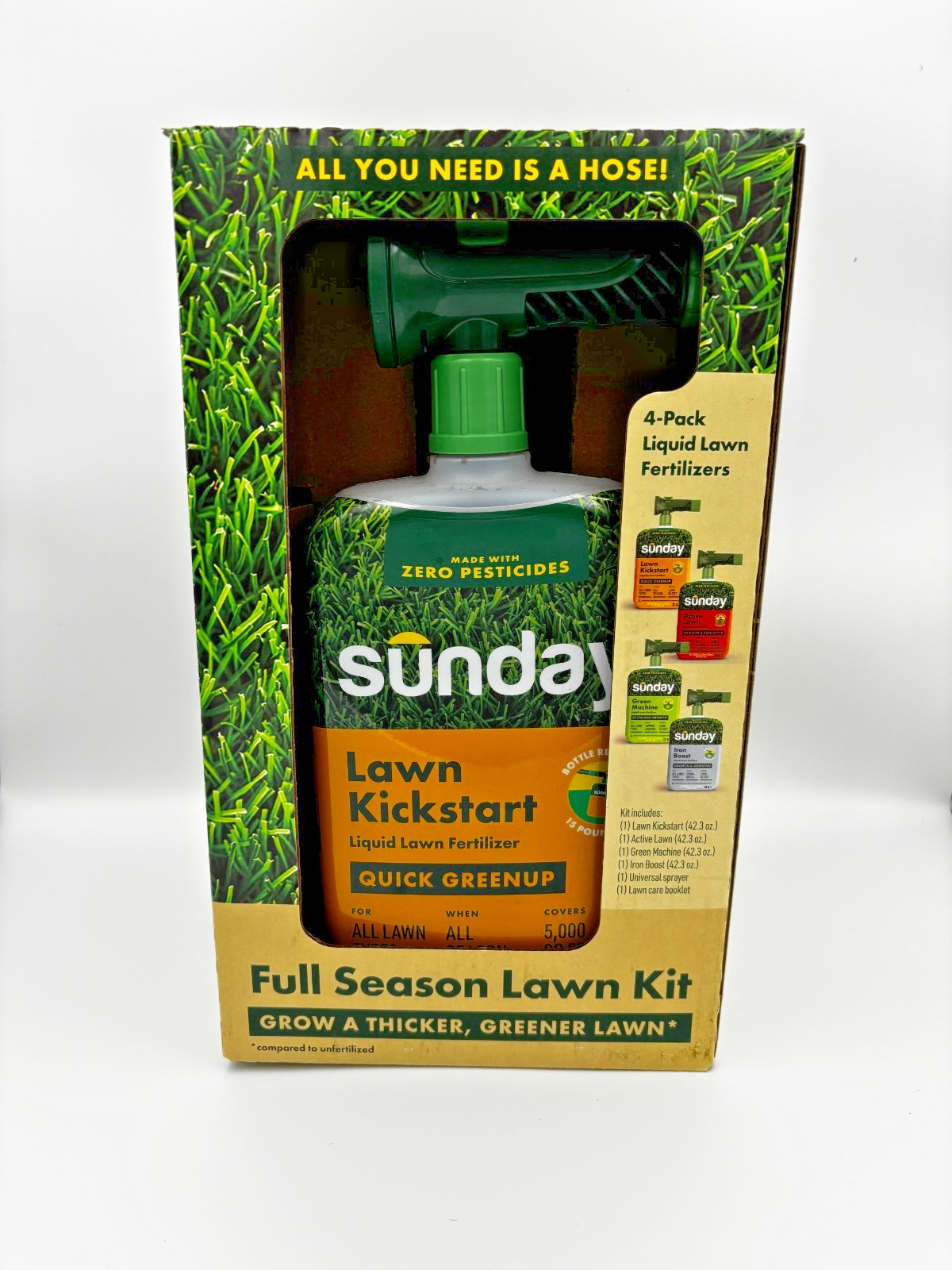 Sunday Full Season Lawn Kit 4 Pack Hose On Fertilizer Kit 20,000 Sq Ft Coverage