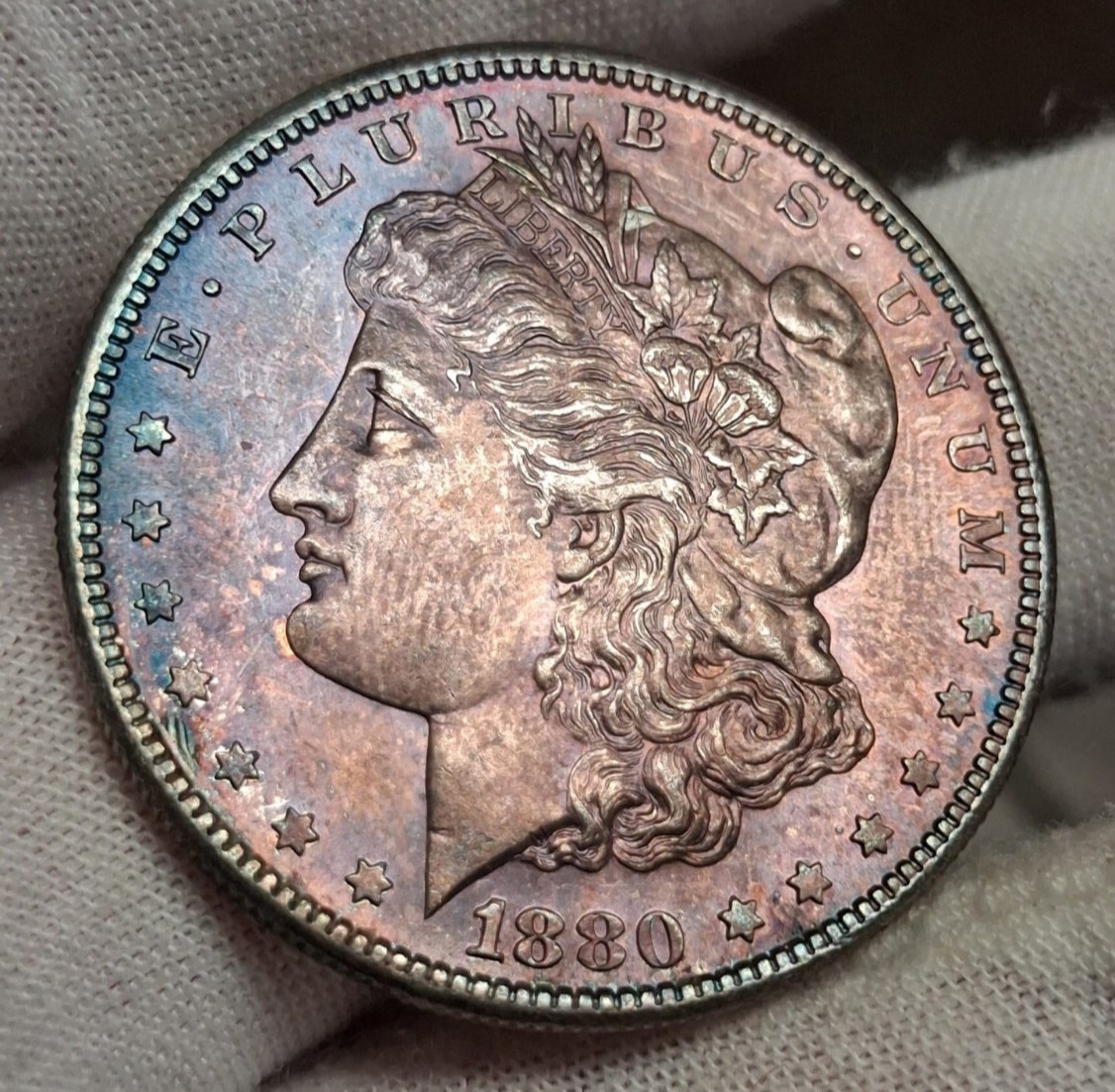 1880-S Morgan Silver Dollar VAM 12 8/7 Spiked Monster Obverse Tone Bright Colors 1880-S Morgan Silver Dollar VAM 12 8/7 Spiked Monster Obverse Tone Bright Colors