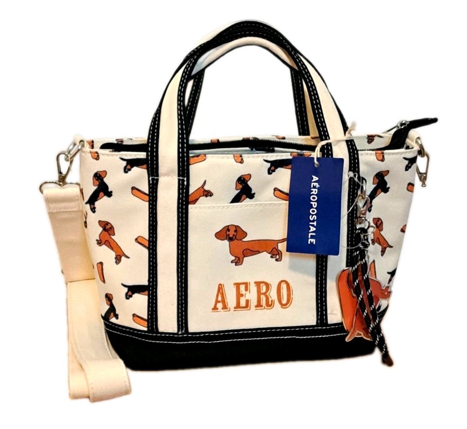 Aéropostale AERO Dachshund Dog Print Satchel Top Handle Zip w/ Crossbody Strap