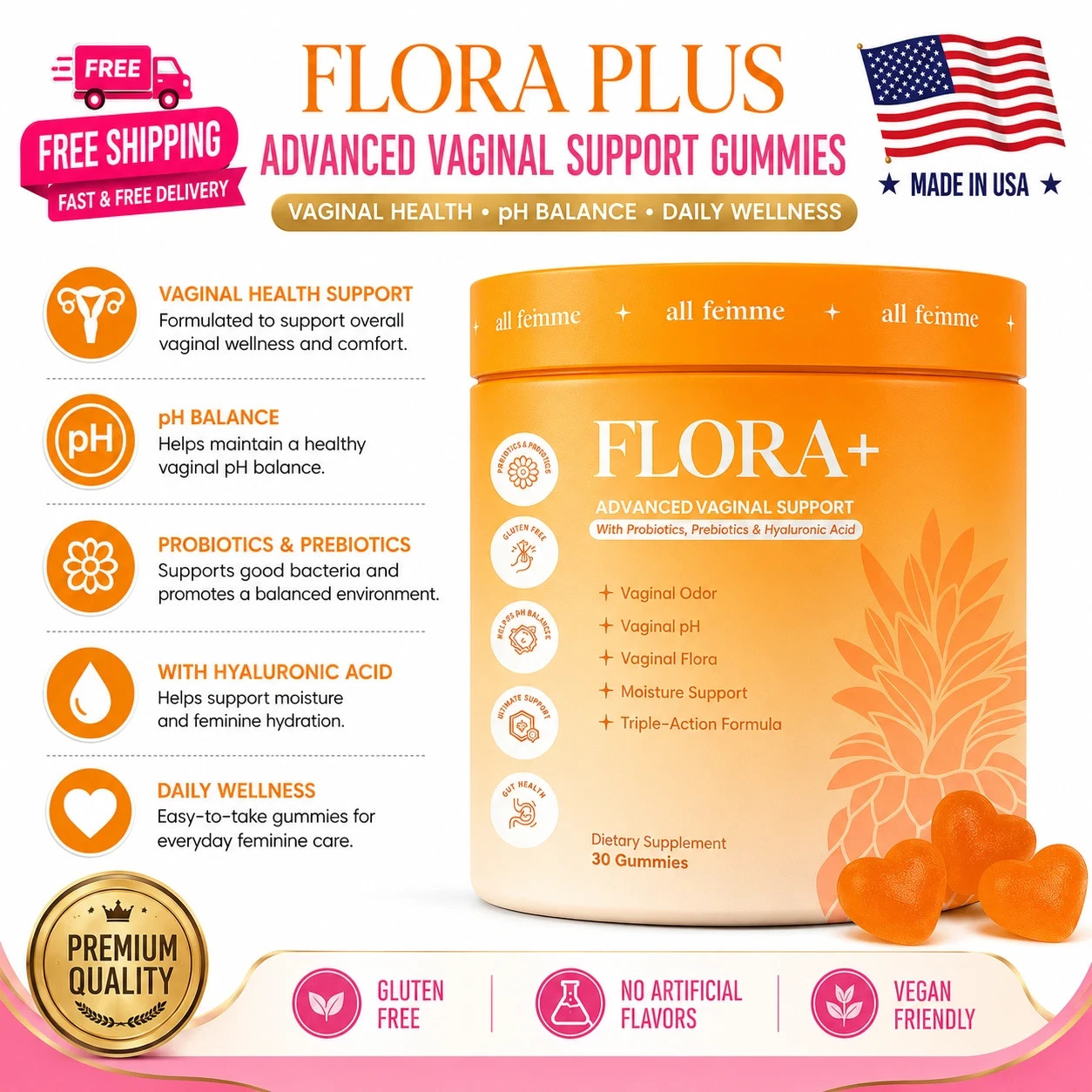 Flora Plus 2 Pack Advanced Vaginal Support Gummies 30 Ct Each, Vaginal Health, p