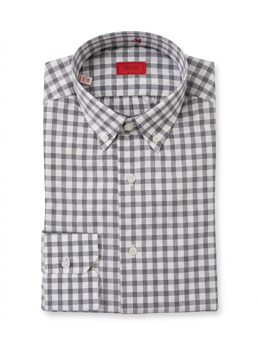 Isaia Gingham Black White Dress Shirt Extrafine Cotton Regular Fit 15 1/2 M 39 Isaia Gingham Black White Dress Shirt Extrafine Cotton Regular Fit 15 1/2 M 39