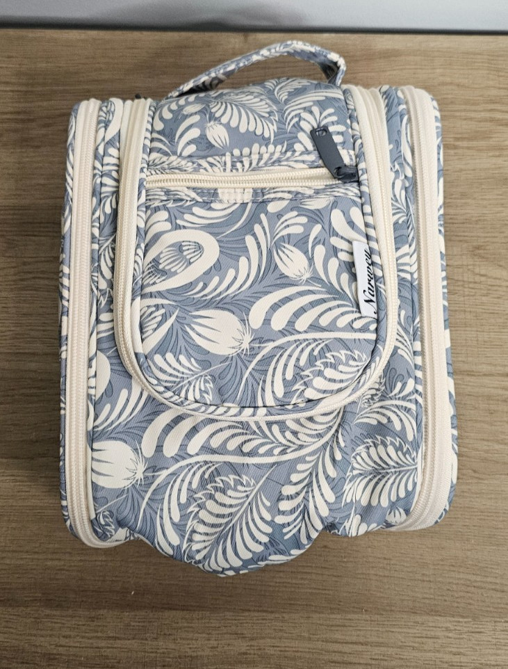 Narwey Hanging Travel Toiletry Makeup Bag Organizer Blue Floral Cosmetic Case