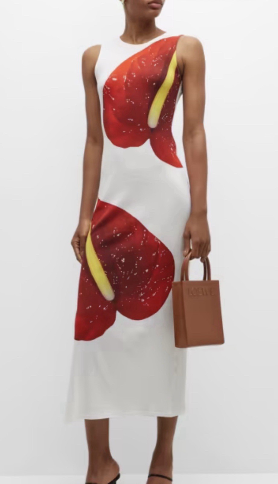 Loewe SS/23 White Anthurium Floral Ribbed-Cotton Maxi Tank Dress, Size US S