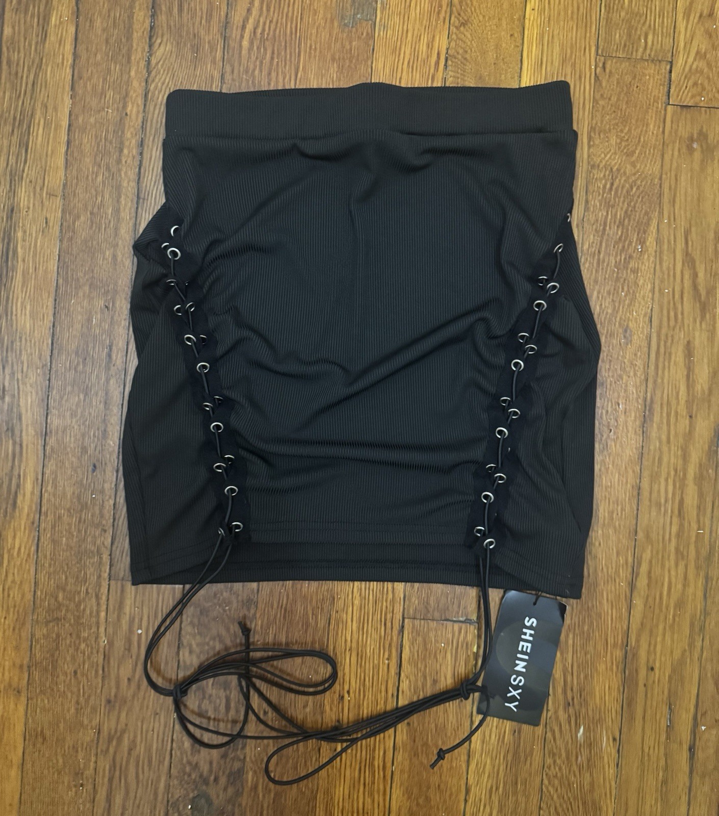 SHEIN Black Mini Skirt with Tie Up Size Small Wit NWT