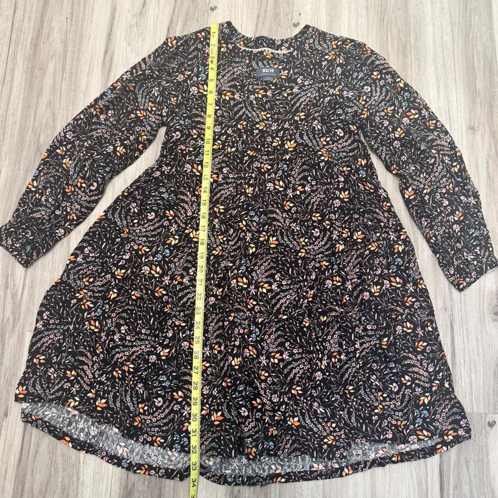 Anthropologie Maeve black floral long sleeve dress size Xsmall Petite