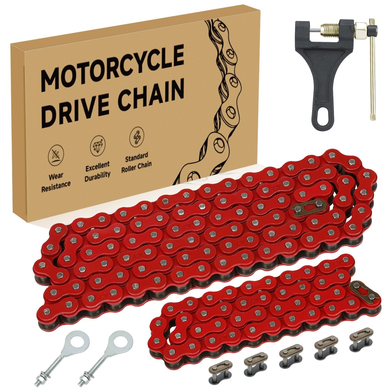 Red 420 Chain Front 42 Links Rear 90 Links Kit For CT200U BT200X CT200U-EX 212cc