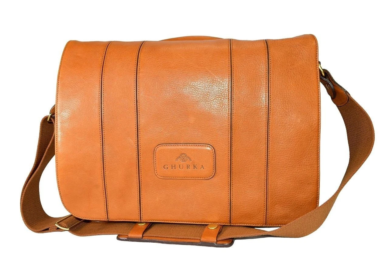Vintage Ghurka Burnt Orange Lambskin Leather Full Flap Briefcase Messenger Bag