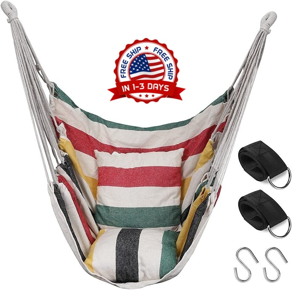 Silla De Hamaca Colgantes Con 2 Cojines Columpio Para Arbol Patio Jardin Camping
