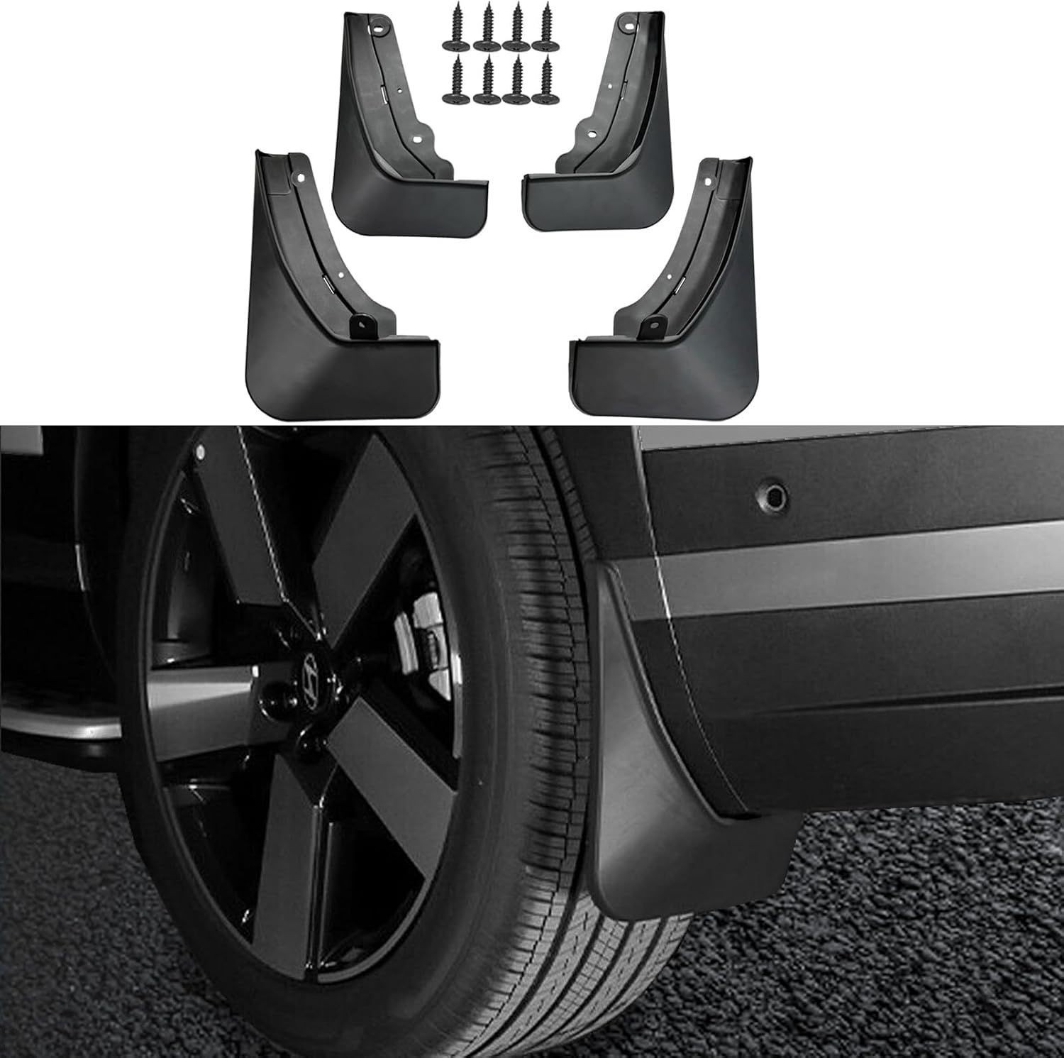 4PCS Splash Guards for Hyundai Santa Fe 2024 2025 2026, No Drill Mud Flaps, Blac