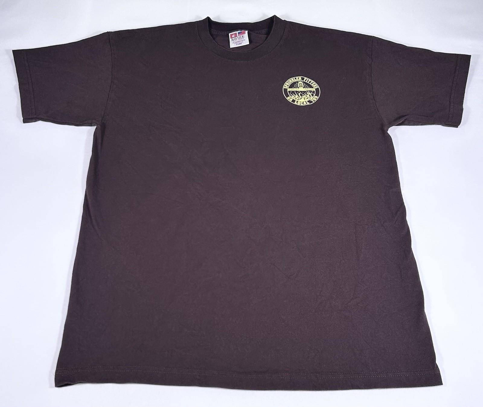 Bayside Mens XL Brown Sprinkler Fitters UA Local 709 Graphic T-Shirt Made In USA