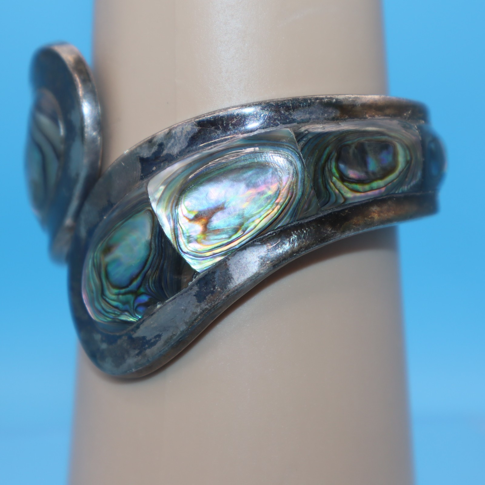VINTAGE TAXCO Sterling Silver & Abalone Bypass Clamper Spring-Hinge TR-164 EX+