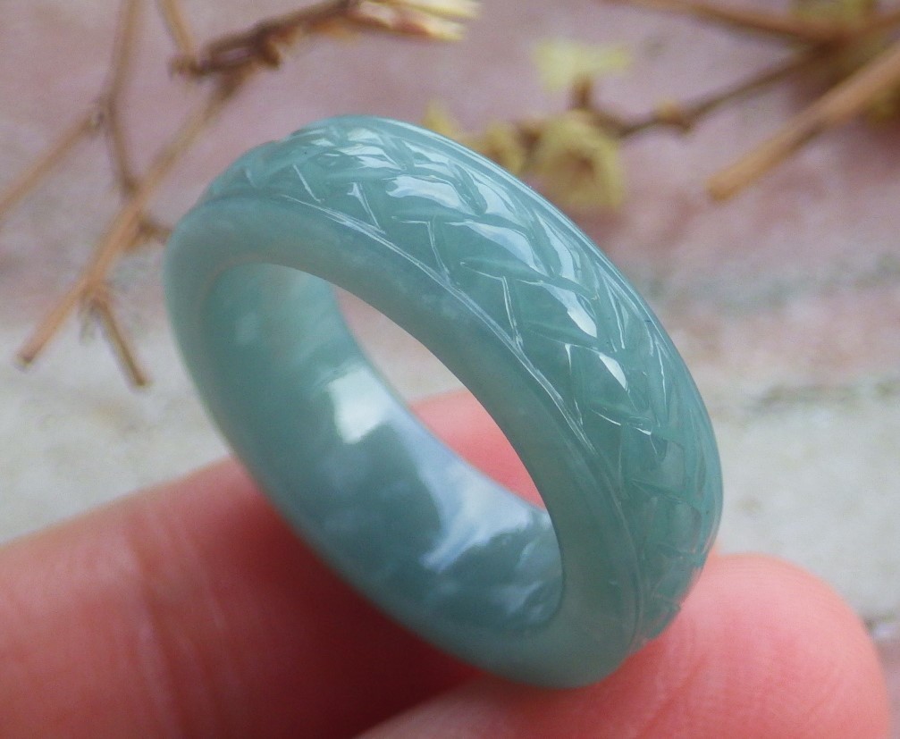 Certified Icy Green Natural A JADE Jadeite Knotted RING USA. 4.75 戒指 741492 VS Certified Icy Green Natural A JADE Jadeite Knotted RING USA. 4.75 戒指 741492 VS