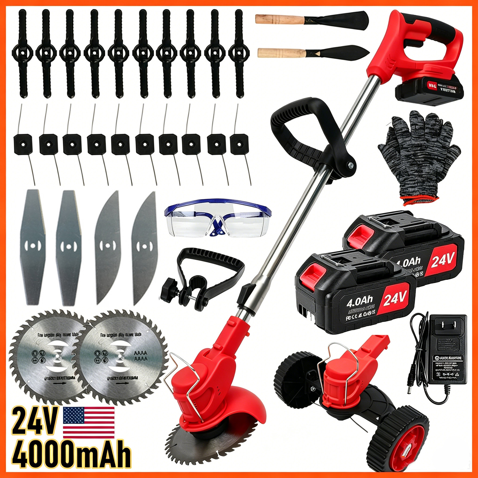 24V Electric Cordless Grass Trimmer Strimmer Garden Edger Cutter W/ 2 Battery