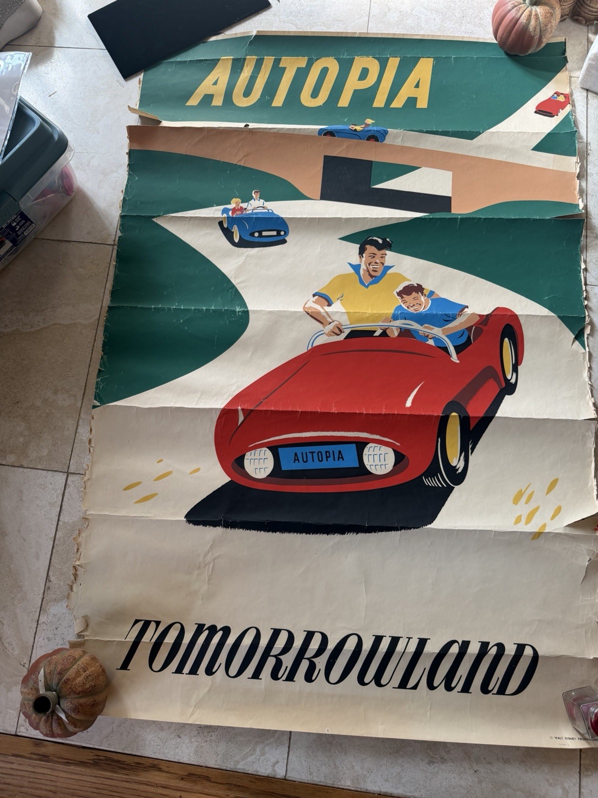 ORIGINAL  Vintage Poster 1955  DISNEYLAND AUTOPIA   - RARE