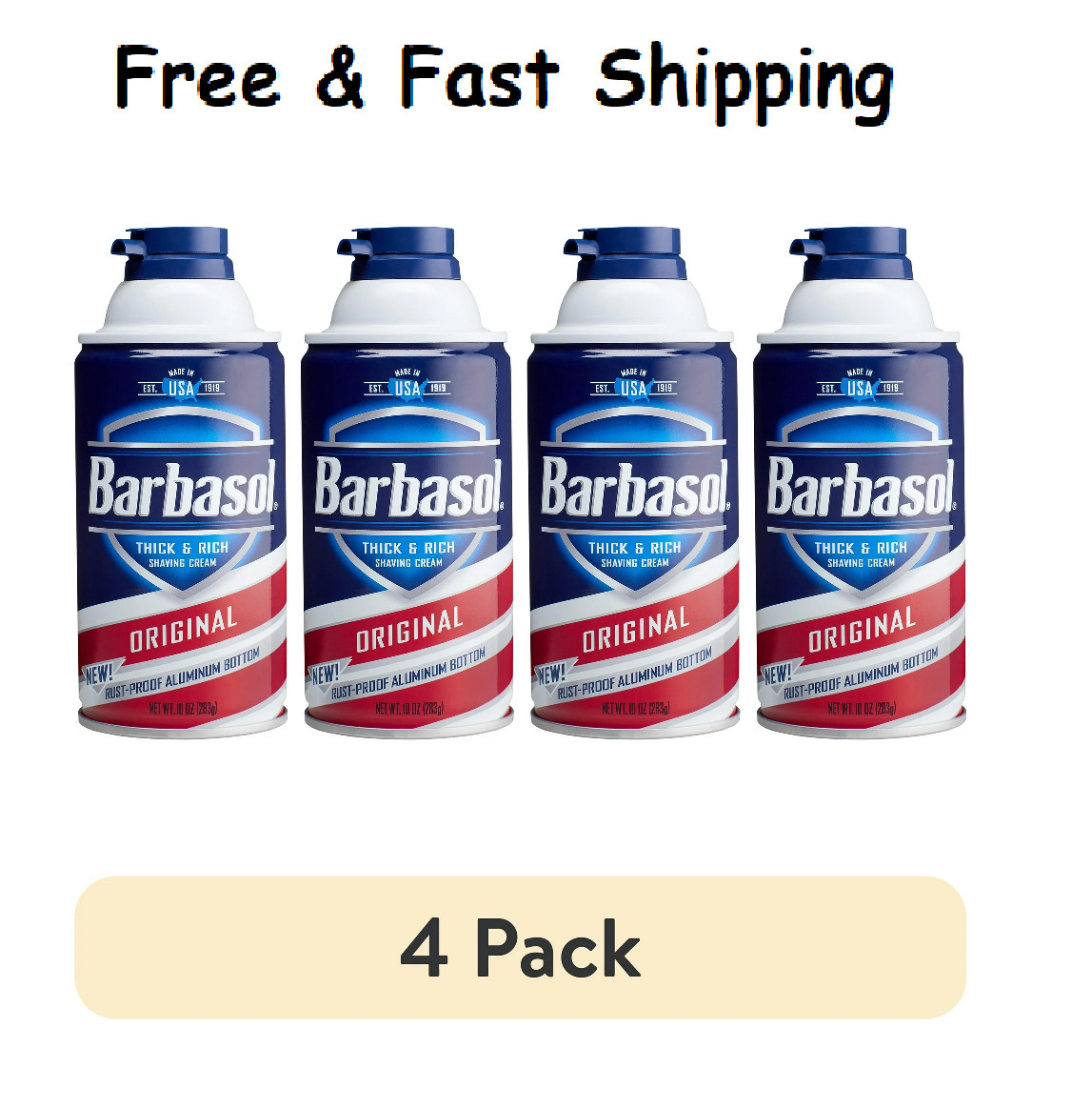 (4 pack) Barbasol Original Thick & Rich Shaving Cream for Men, 10 Oz.