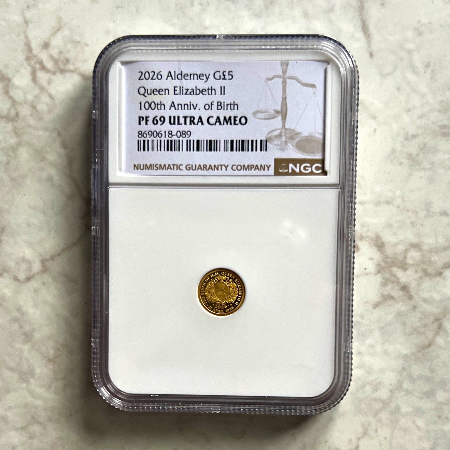 2026 Alderney £5 Gold Commemorative Queen Elizabeth II 100th NGC PF69 UC