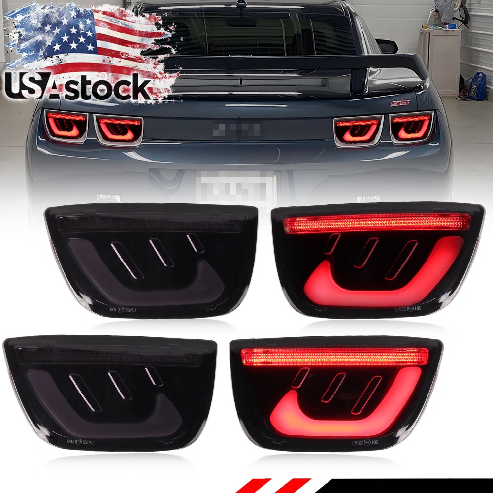 4PCS Smoked Lens Red LED Rear Tail Brake Light Lamps For 2010-2013 Chevy Camaro