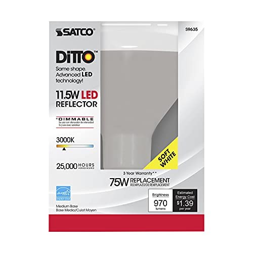 WHITE - SATCO S9635, 11.5 WATT, 3000K, 103 DEG. BEAM ANGLE, MEDIUM BASE, 120