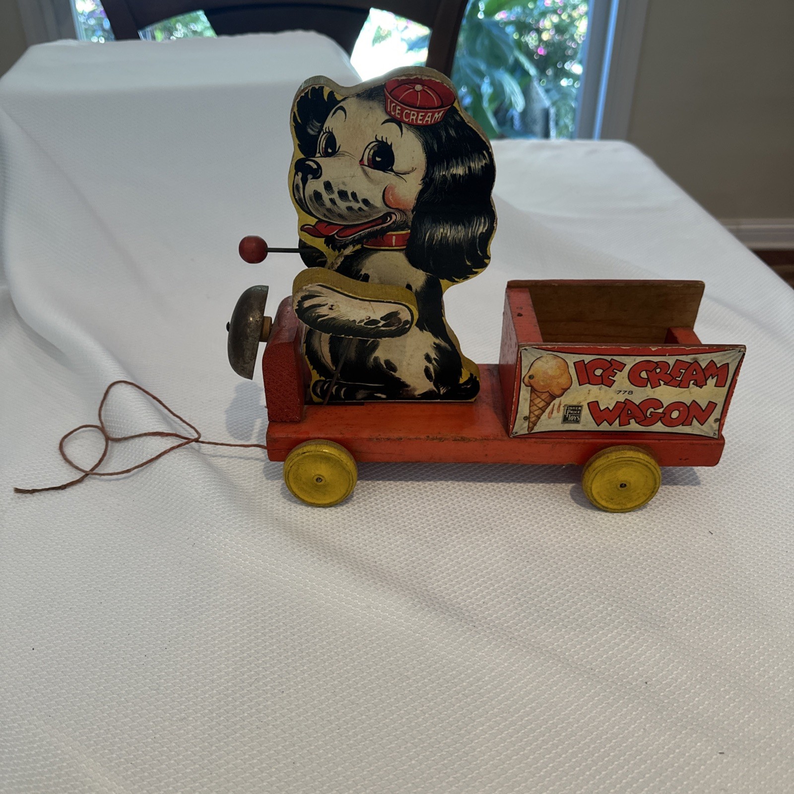 Vintage 1940 Fisher Price #778 Ice Cream Wagon Pull Toy Working Bell Read