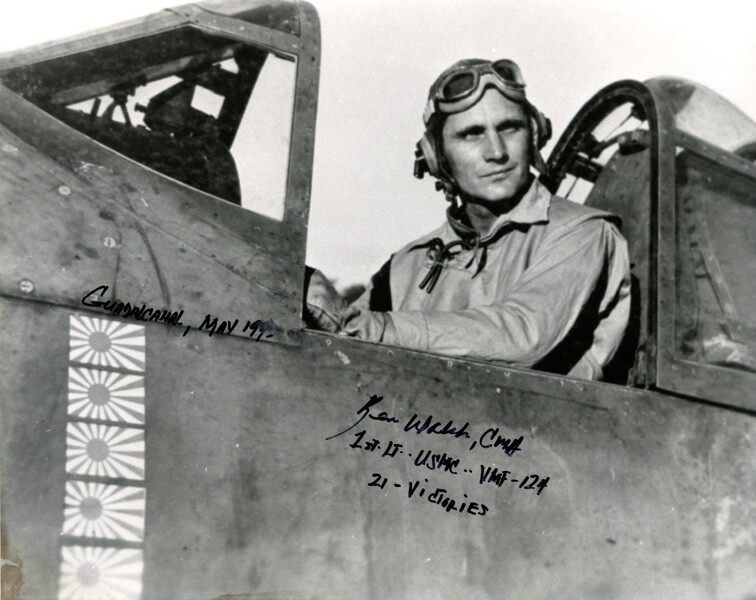 KENNETH KEN WALSH SIGNED 8x10 PHOTO USMC MEDAL OF HONOR FIGHTER ACE BECKETT BAS