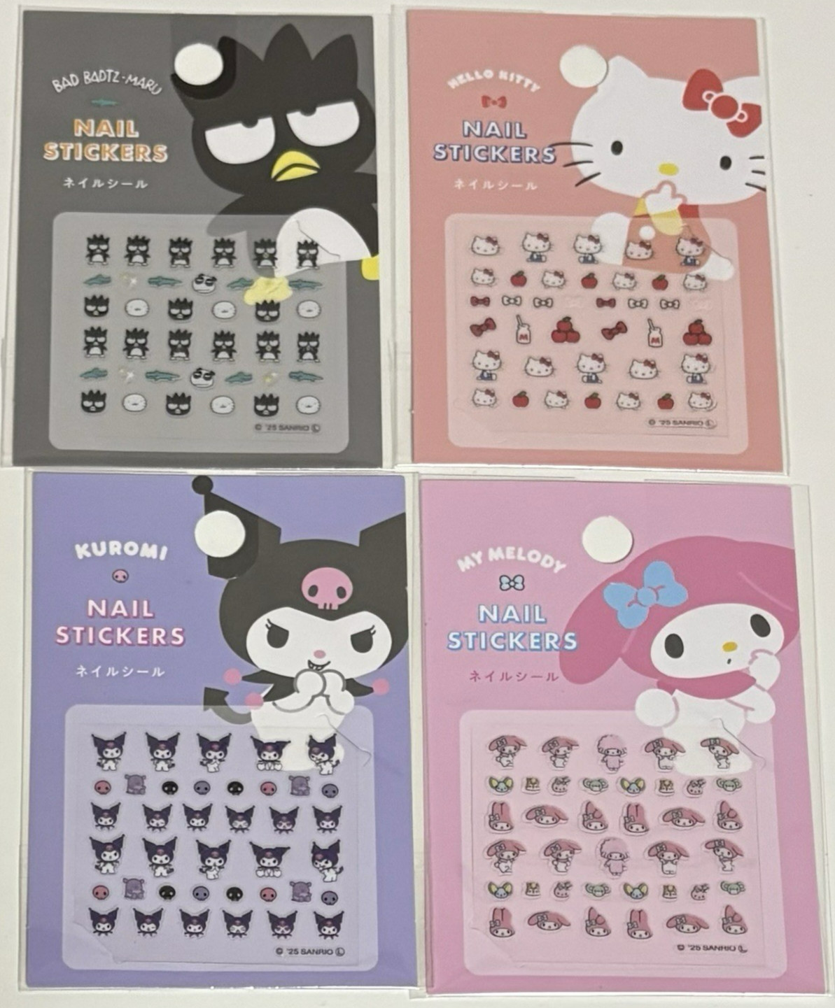 Sanrio Nail Stickers 4 Sheets Set DAISO Japan Hello Kitty Kuromi My Melody Kawai