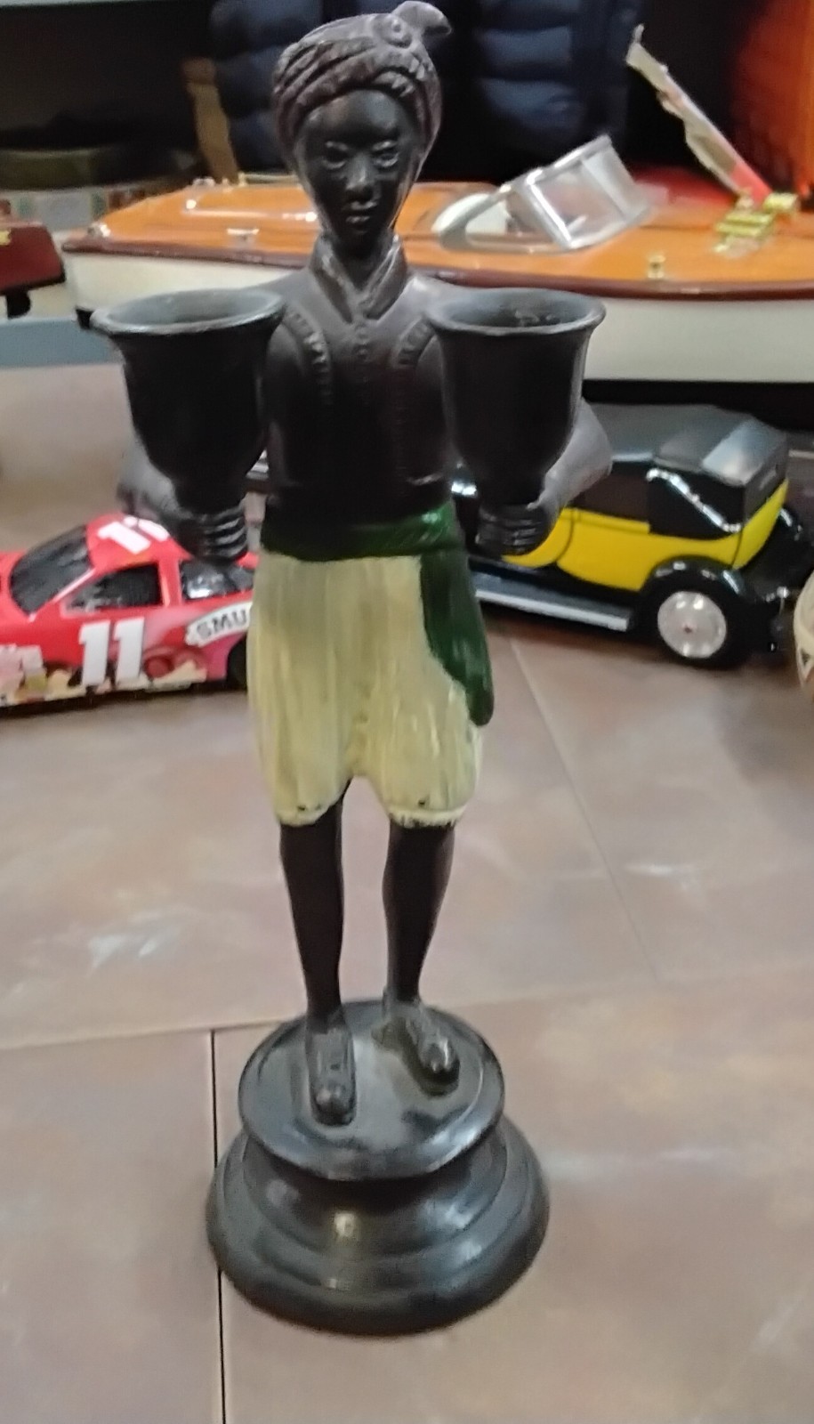 Blackamoor Nubian Servant Painted Double Candlestick Holder Antique Bronze 10” Blackamoor Nubian Servant Painted Double Candlestick Holder Antique Bronze 10”