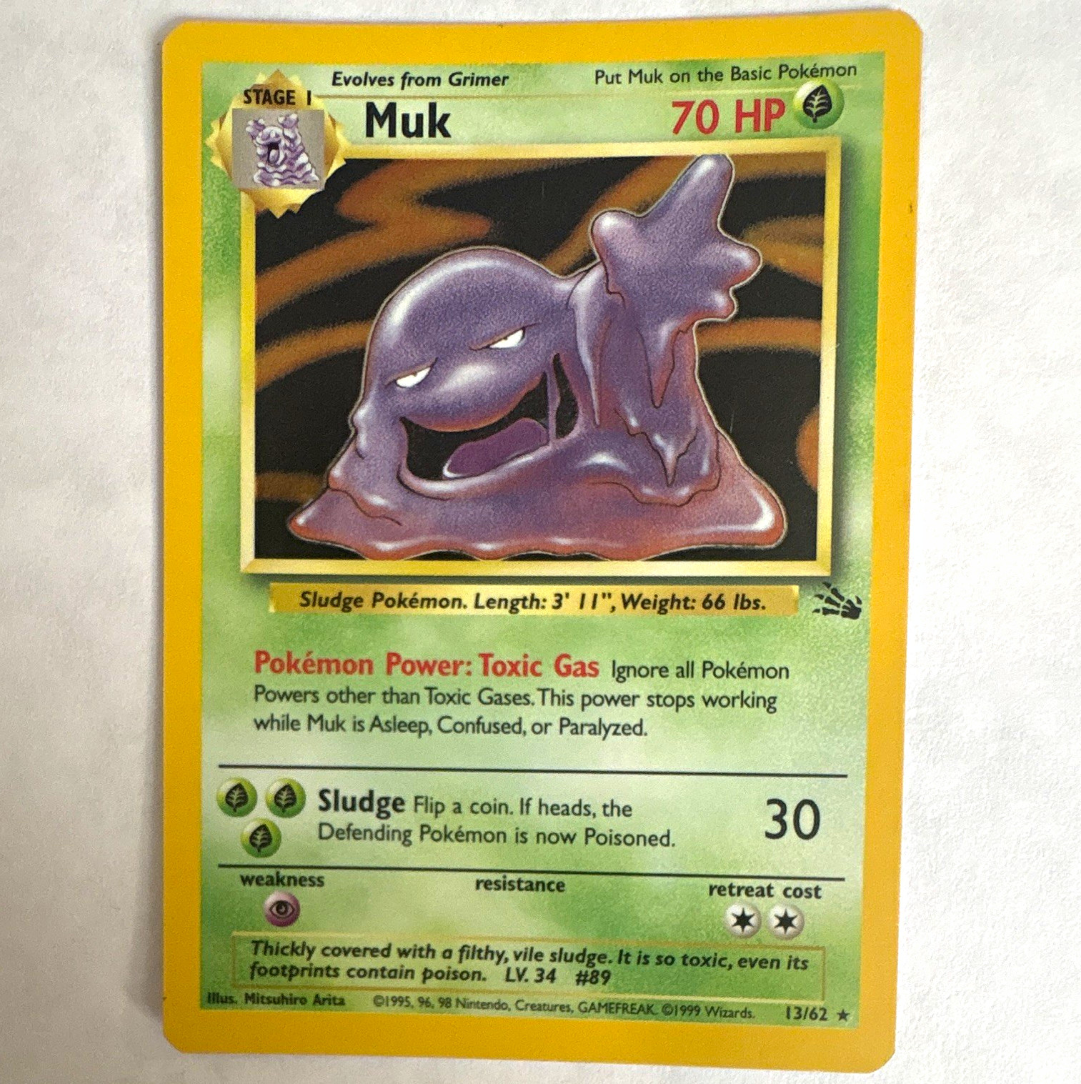 Pokemon TCG Muk 13/62 Fossil Holo Rare Unlimited Stage 1 70 HP EN 1999
