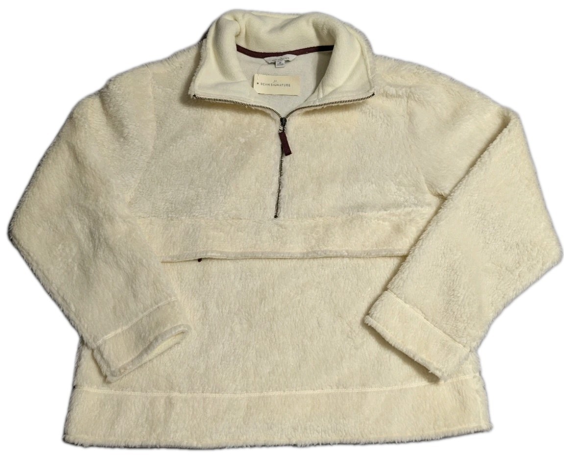 LL Bean Signature Womens Medium Sherpa Fleece Quarter Zip Pullover Cream NWT
