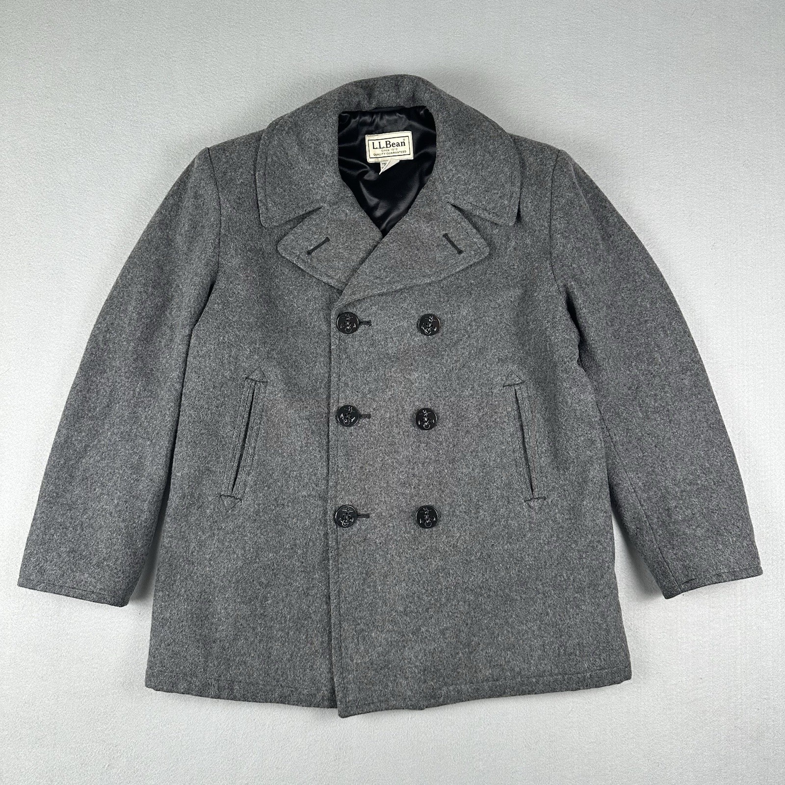 Vintage LL Bean Pea Coat Mens Medium US Navy Sterlingwear Anchor Collection Wool