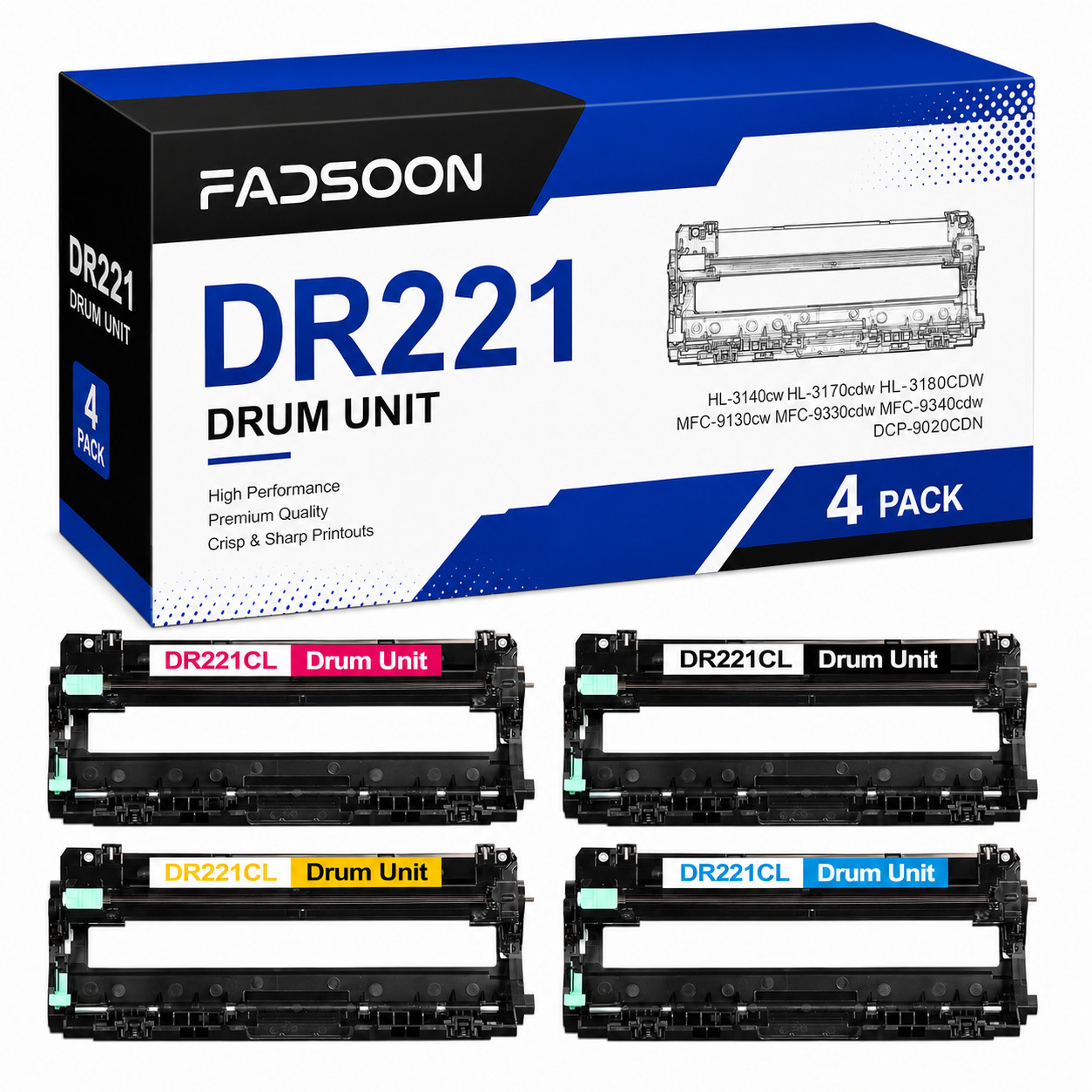 FADSOON® 4PK DR221CL Drum for HL-3140CW 3170CDW MFC-9130CW 9340CDW DCP-9020CDN