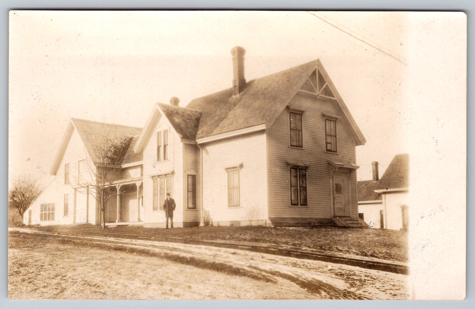 RPPC c1910s New England Connecticut Farmhouse Attached Barn Postcard