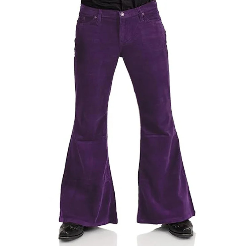 Men's Corduroy Bell Bottom Pants High Waist Retro Vintage 1970s Style Wide Leg T