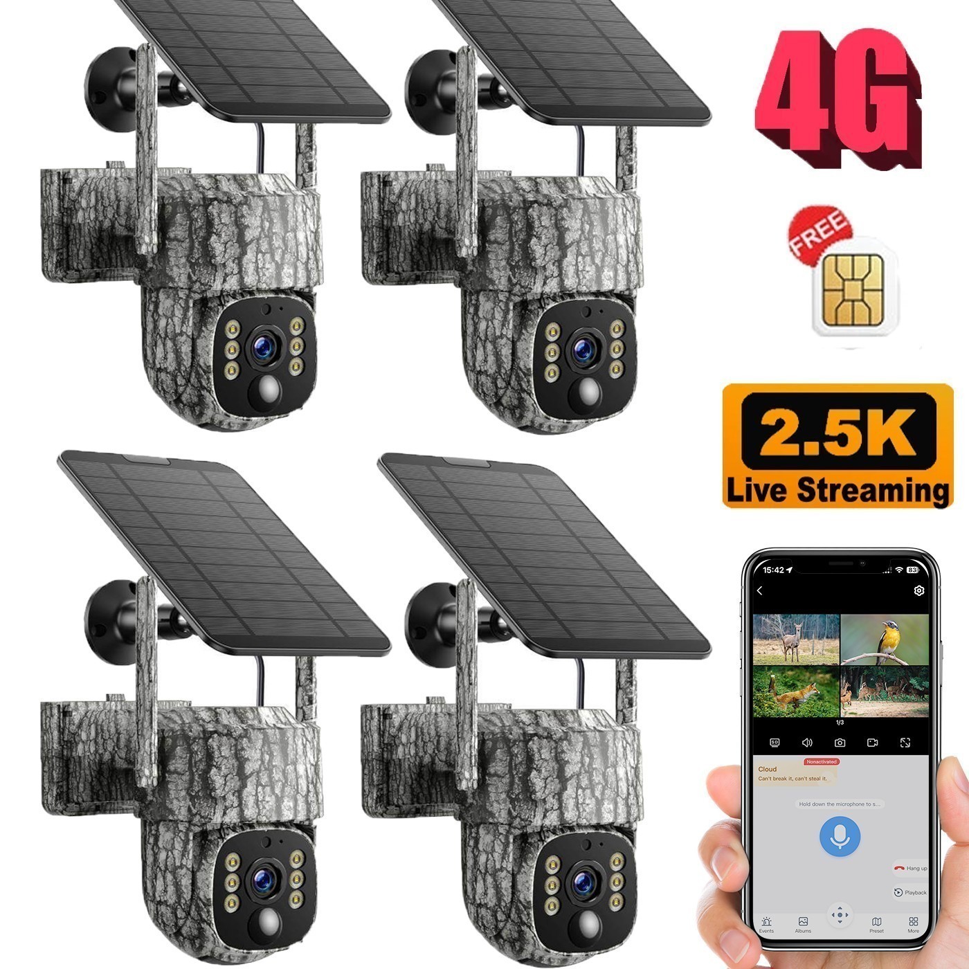 4G Cellular Trail Camera with SIM Card  360° View Live Streaming 4W Solar Panel