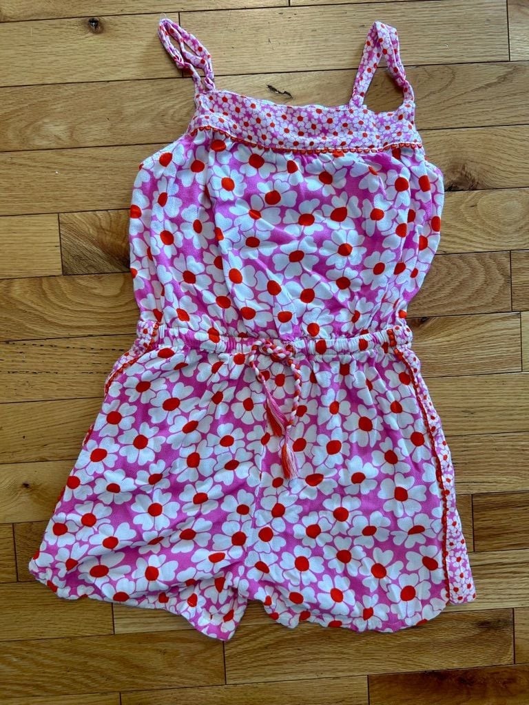 Boden Floral Romper Pink Orange White