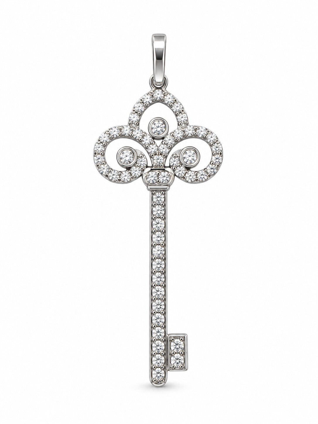 18K White Gold Diamond Clover Key Pendant with Chain 18K White Gold Diamond Clover Key Pendant with Chain