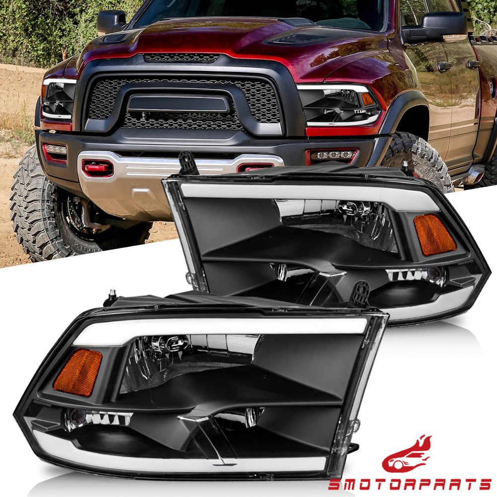 2PCS LED DRL Black Headlight For 2009-2018 Dodge Ram 1500 2500 3500 Halogen
