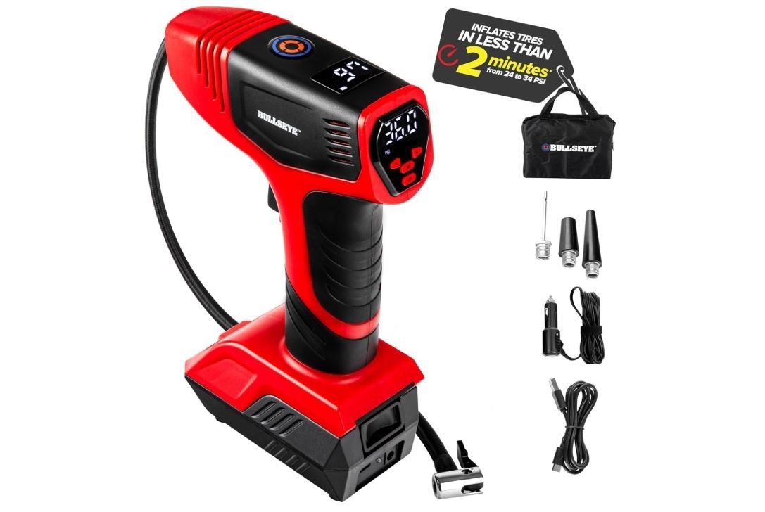 New Bullseye Pro Portable Rechargeable Tire Inflator with Digital Pressure Gauge
