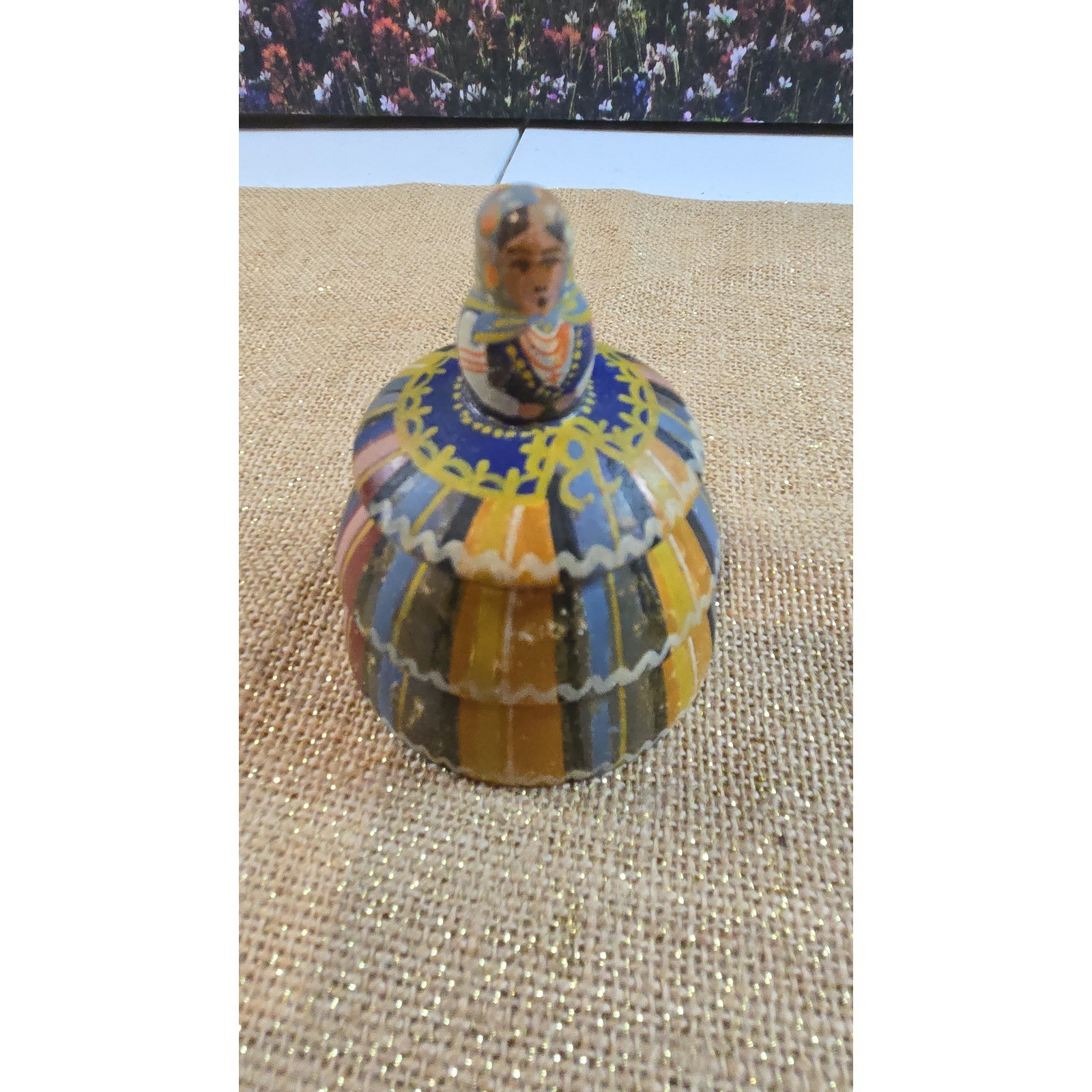 EE-1507.  Vintage mid century handmade wooden painted doll trinket box