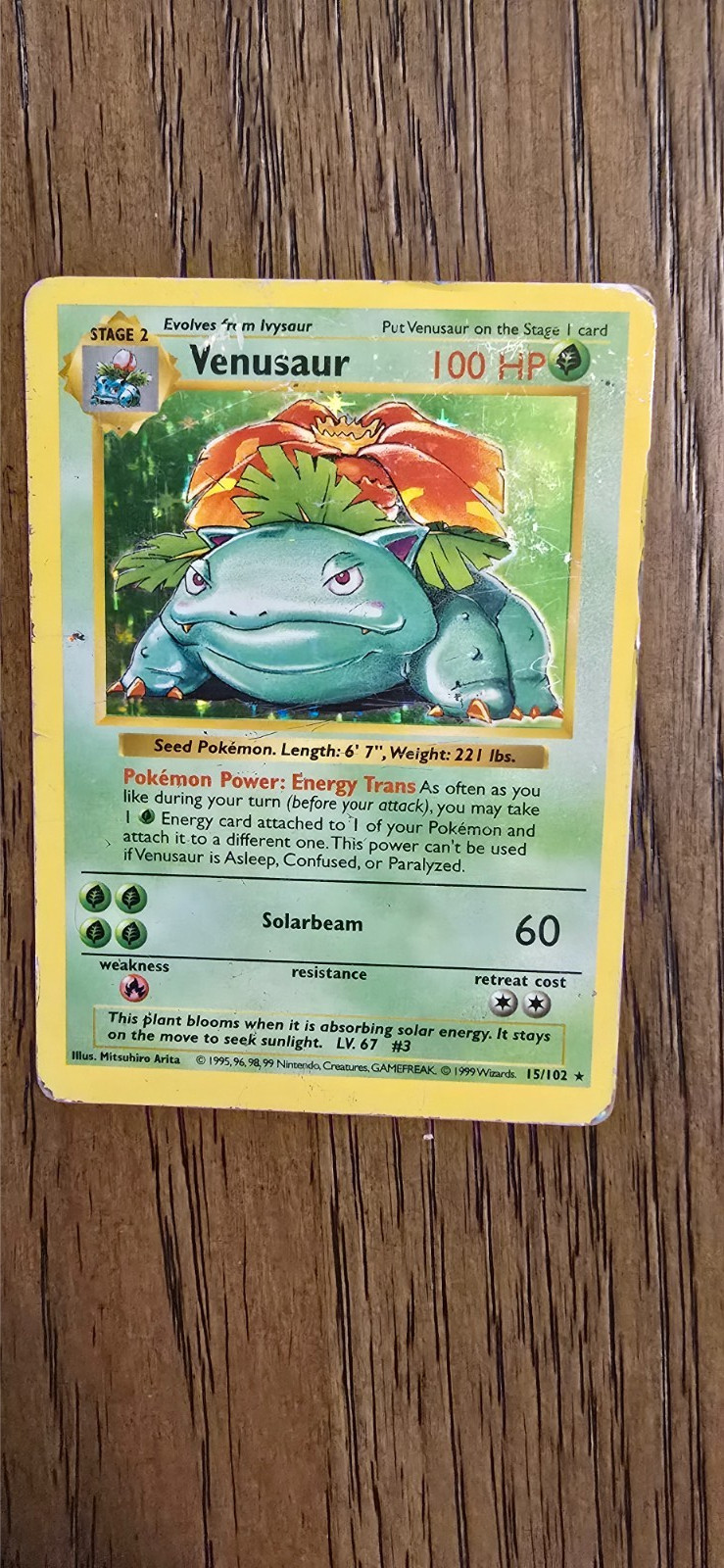1999 Pokemon Venusaur 15/102 Base Set Shadowless Holo Rare WOTC Vintage HP