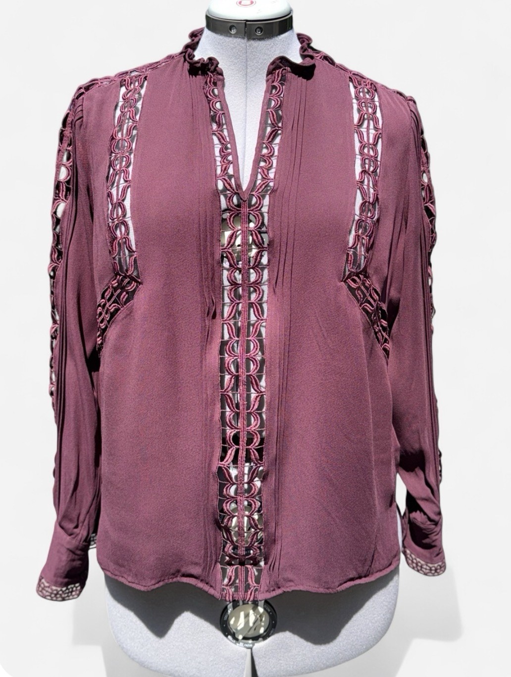 Reiss Freda Bloom Burgundy Detail Blouse Size 10