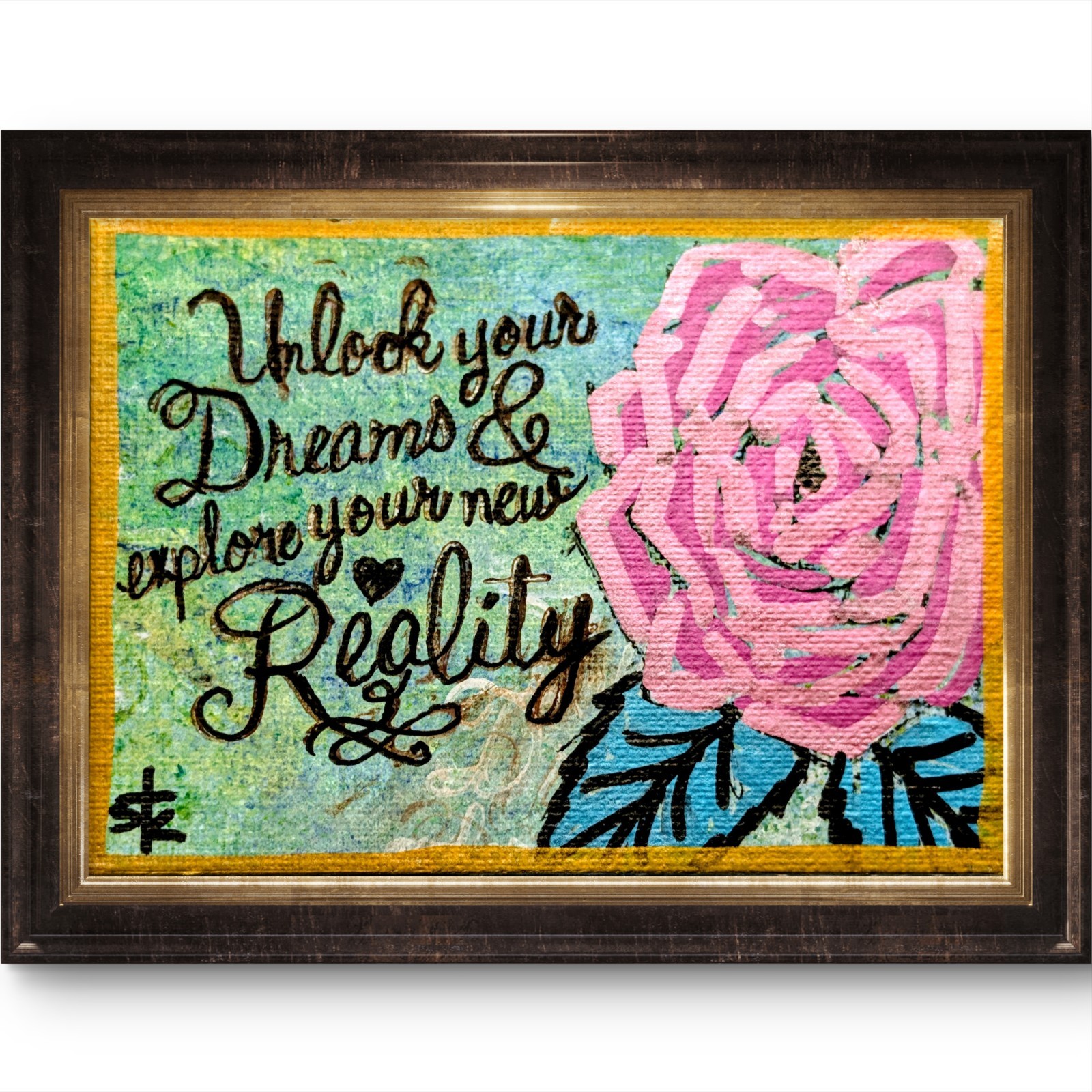 Original 3.5x2.5 ACEO Unlock Dreams Reality Rose Painting Signed Art On Paper