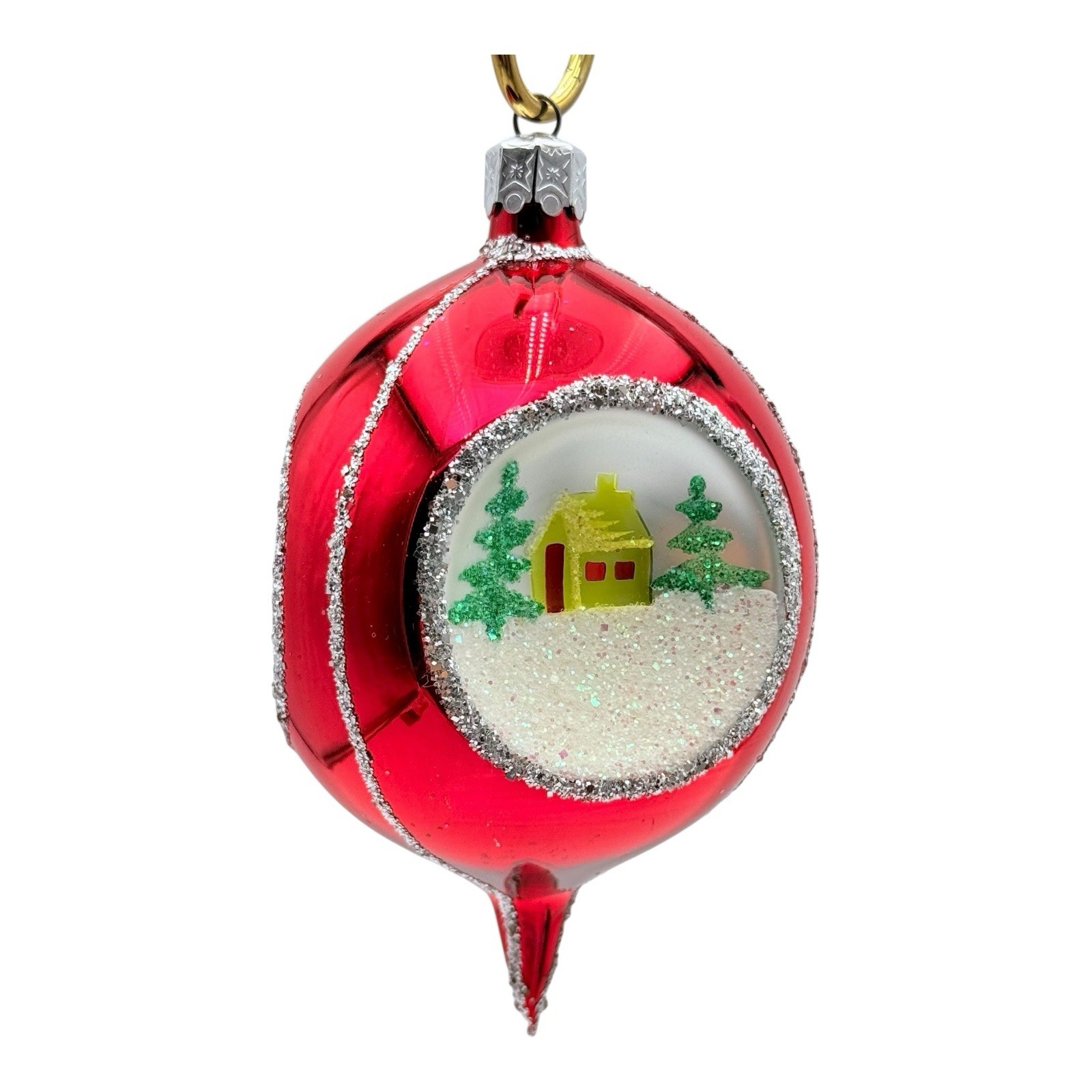 Christopher Radko Triple Reflector Teardrop Christmas Ornament Country Scene VTG Christopher Radko Triple Reflector Teardrop Christmas Ornament Country Scene VTG