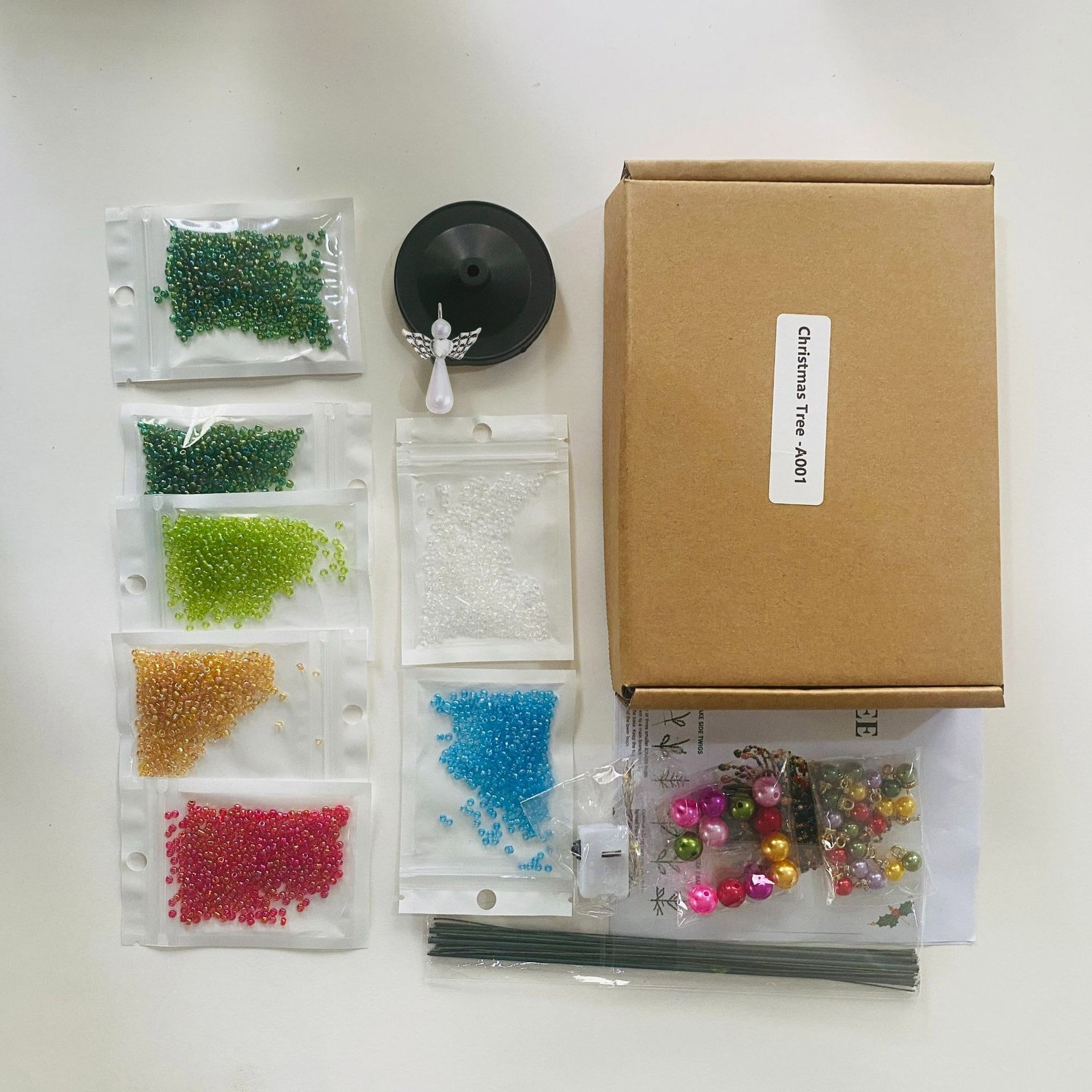 DIY Beaded Christmas Tree Craft Kit with LED Lights Tabletop Ornament Decor