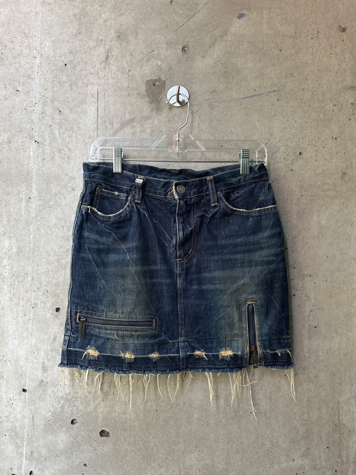 Kinky Jeans (Hysteric Glamour) Distressed Denim Mini Skirt with Frayed Hem